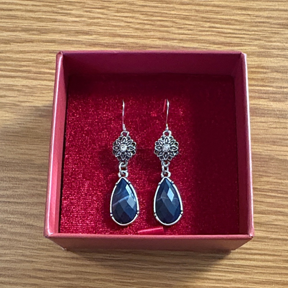 Elegant Silver and Navy Drop Earrings